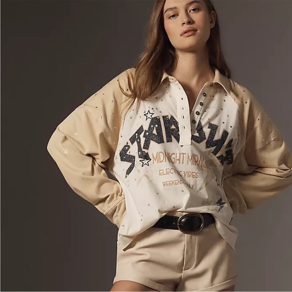 Anthropologie Tops - Anthropologie Pilcro Women’s Medium Long Sleeve Stardust Graphic Henley Knit Top